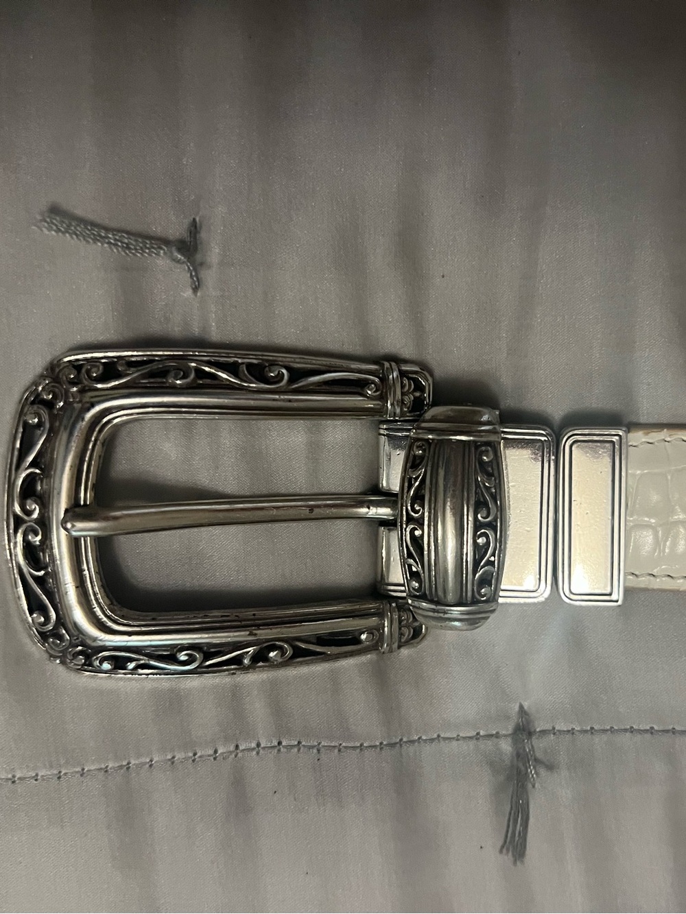 Brighton Reversible Croc Embossed Leather Belt Silver Western Buckle - White / T